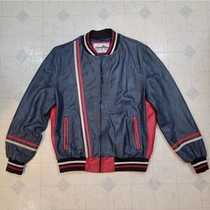 Vintage Daniels Leather DLNYC Leather Jacket Blue W/ Red White Stripes XL?